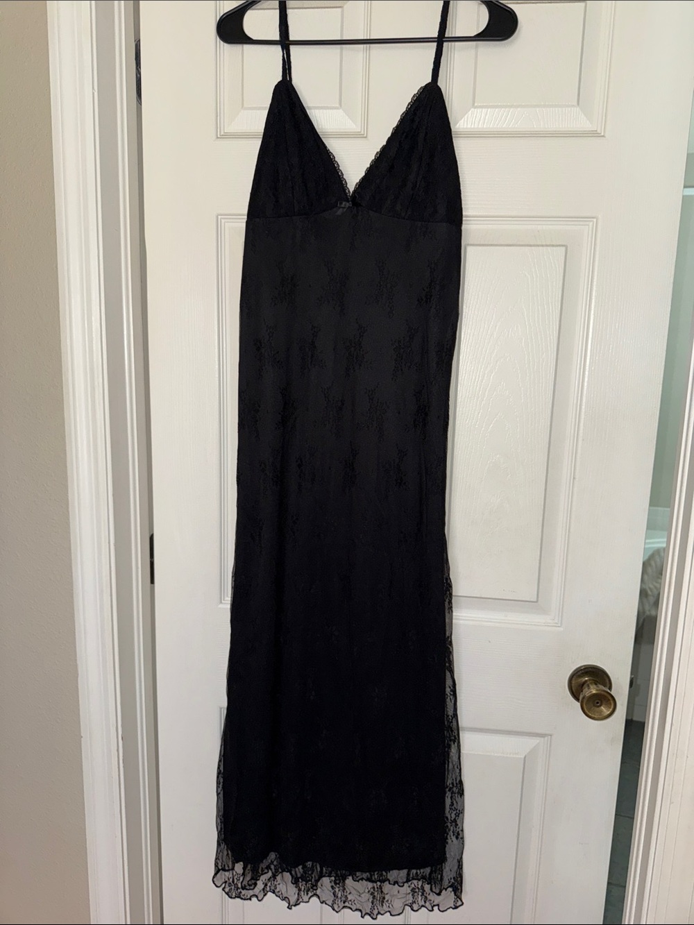 Fashion Nova Black Lace Maxi Slip Dress with Spaghetti Straps